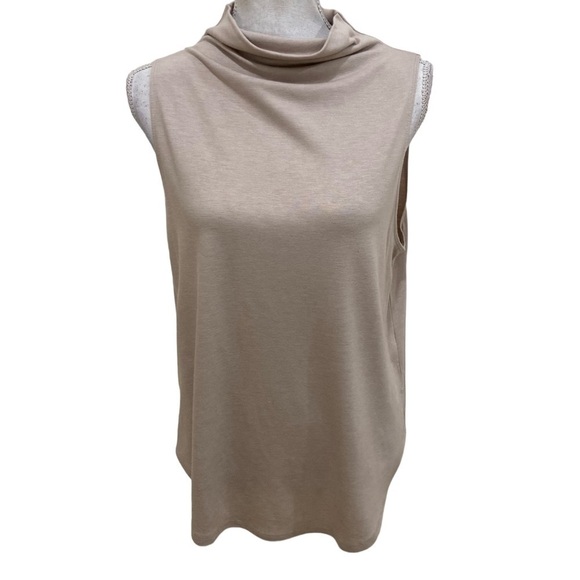 Leigh biege sleeveless envelop hem stretchy top mock neck size large - Picture 1 of 10
